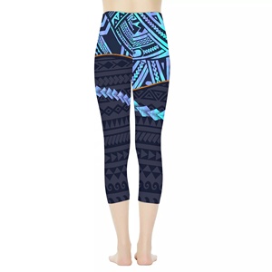 Leggings Capri Sport Femme Taille Haute OEM Imprimé Tribal Polynésien Samoa Essentials Active Sculpt pour Entraînement avec Taille Élastique - Product Image 5