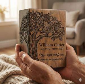 Urne funéraire en bois, fabriquée à la main par des artisans indiens. - Product Image 2