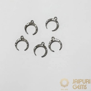 Breloque Diamant Lune Naturel en Argent Sterling 925 SPU-3804 pour la Fabrication de Colliers - Apprêts de Bijoux Jaipuri Gems - Product Image 1