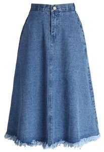 Jupe longue en jean taille haute pour femme, coupe trapèze, couleur unie, boutonnée sur le devant, décontractée, coupe ample, en tissu de coton délavé, style printemps - Product Image 3