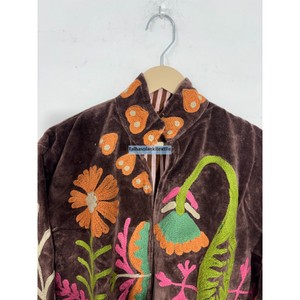 Autumn <b>Coat</b> Polyester Lining Pullover Style Velvet Mandarin Collar Jacket <b>Women</b> Full Sleeve Floral Embroidery <b>Coat</b> - Product Image 4