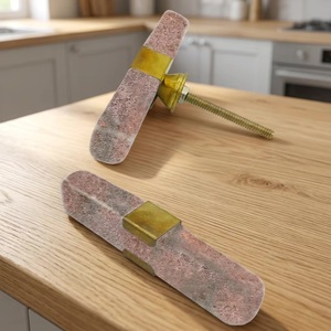 T-Shaped Organic Stone Cabinet Handle with <b>Pink</b> Marble Finish Modern Design for Kitchen Furniture Beads Art - Product Image 3