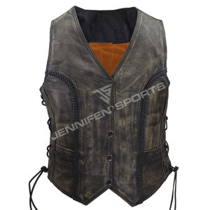 Chaleco de Cuero Antiguo para Mujer, Estilo Motero, Elegante, para Motociclismo, Duradero, Cómodo, con Cordones Laterales, Resistente al Viento, para Invierno - Product Image 1
