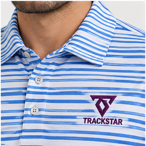 Trackstar Men's <b>Blue</b> White Bold Horizontal Stripe <b>Polo</b> <b>Shirt</b> Short Sleeve Button Collar Golf <b>Shirt</b> Custom Logo - Product Image 5