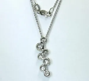 Round Simulated Diamond Bezel Journey Pendant <b>Necklace</b> In 14K White Gold Plated - Product Image 3
