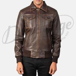 Veste en cuir marron vieilli personnalisée pour homme, style vintage, veste de pilote, en cuir de vache véritable, veste de motard décontractée - Product Image 6