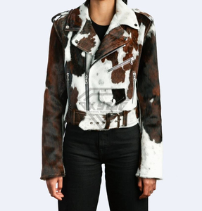 Custom Cowhide Leather Biker Jacket Manufacturer | Genuine Hair-on Hide Moto <b>Coat</b> | Wholesale Punk Rock Western Style Outerwear - Product Image 1