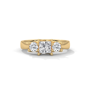 Bague de fiançailles et de mariage pour femme en or plaqué, avec diamant de laboratoire taille princesse et trilogie de diamants - Product Image 1