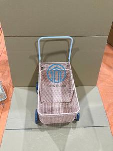 Handmade Kids Rattan Trolley Montessori Toy <b>Storage</b> <b>Cart</b> with Wheels Natural Woven Nursery Organizer for Children Playroom - Product Image 4