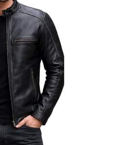 Chaqueta de Motociclista para Hombre, Diseño Clásico con Letra Bordada, Cuero Genuino, Corte Ajustado, Color Marrón - Product Image 3