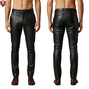 SUMROOS INDUSTRY Men's <b>Black</b> PU Casual Midweight Moto Pants Mid Waist Straight Fit Windproof Winter Biker <b>Trousers</b> <b>with</b> <b>Pockets</b> - Product Image 4