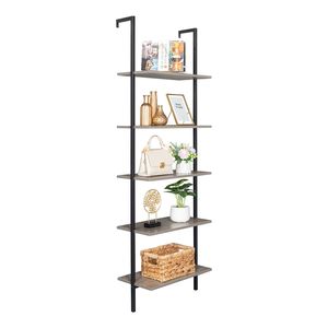 Libreria industriale moderna a 5 ripiani in legno con struttura in metallo grigio Collezione YJ - Product Image 4