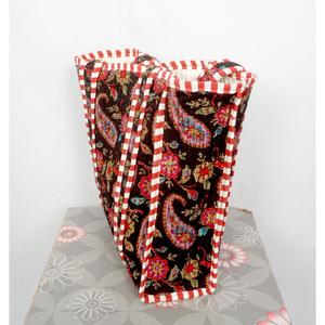 Sac fourre-tout en velours bohème 100% coton avec imprimé floral, rayures rouges et blanches, poignées longues, petite taille, usage quotidien - Product Image 3