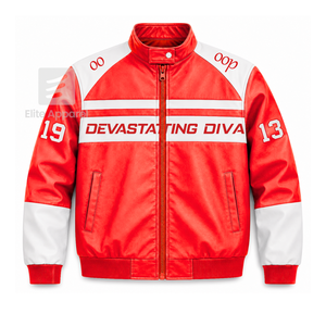 Custom Delta Sigma Theta Sorority Leather <b>jacket</b> red & <b>white</b> Embroidered logo Casual Style for female with polyester lining - Product Image 1