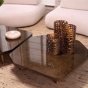 Modern Style Gold Hollow Metal <b>Candle</b> Holders <b>Set</b> Of 2 Geometric Cutout Design Centerpiece For Home Decor Weddings & Events - Product Image 2