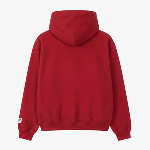 เสื้อฮู้ดโอเวอร์ไซส์สีแดงผ้าฝ้ายเฟรนช์เทอร์รี่ 100% น้ำหนัก 350 GSM สำหรับผู้ชาย ปี 2026  พร้อมโลโก้พิมพ์ด้านหน้า สวมใส่สบาย เหมาะสำหรับฤดูหนาว - Product Image 2