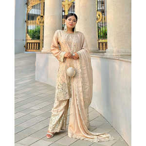 Conjuntos modestos de diseñador con trabajo manual de espejo real inferior y superior-Dupatta - Product Image 5