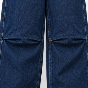Jean en denim extensible taille haute à jambe large pour femme - Indigo foncé, coupe ample avec pli au genou, lavable XS-XL - Product Image 4