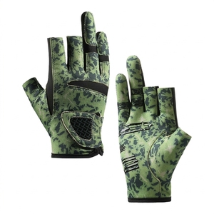 Guantes de Pesca Transpirables y Ligeros de Medio Dedo, Color Verde Camuflaje, Sintéticos, Unisex, con Cierre de Velcro, para Todas las Estaciones - Product Image 1