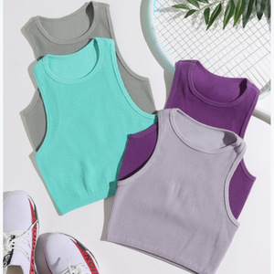 Débardeur FLW de haute qualité, sans couture, style streetwear, extensible, en tricot côtelé, sans manches, décontracté, pour femmes - Product Image 3