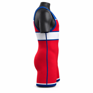 Ropa Deportiva Unisex para Lucha Libre y Artes Marciales, de Secado Rápido, Ajustada, Elástica, de Spandex y Poliéster de 160 g, con Bloques de Color Rojo, Azul y Blanco - Product Image 2