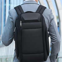 Sac à dos en polyester noir grande capacité avec port de chargement USB, fermeture éclair, unisexe, pour voyage et école