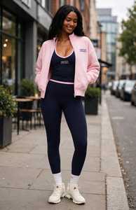 Women Pink Zip Up Jacket Stand Collar <b>Black</b> Tank Top <b>Leggings</b> Tracksuit Set Sporty Solid - Product Image 6