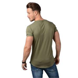 Camiseta de algodón de manga larga para hombre, corte ajustado, cuello redondo elástico, transpirable, manga corta, para gimnasio, entrenamiento, informal - Product Image 2