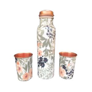Pichet en cuivre pur de luxe, design floral gravé vintage, finition antique, fait main, récipient à eau ayurvédique en cuivre pour la maison - Product Image 3