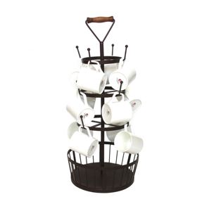 Metal Coffee <b>Mug</b> Holder Stand with 12 Hooks, 3-Tier Cup Drying Rack, Countertop <b>Mug</b> <b>Tree</b> Organizer with Storage Basket - Product Image 2