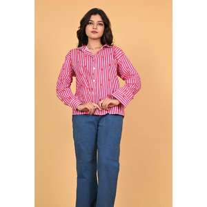 Camisa a Rayas con Estampado de Corazón para Mujer, Blusa de Algodón con Botones y Manga Larga, Top Casual y Lindo para San Valentín - Product Image 4