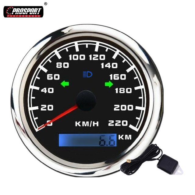 For New 110mm 4-3/8" GPS Speedometer 220KMH Odometer 12/24V Black Faceplate White LED IP67 316 Stainless Steel Bezel