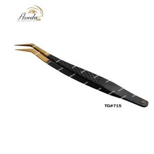 Pinzas para pestañas, calidad perfecta, Punta dorada, recubrimiento en polvo, Color negro, 45 grados, en forma de S, logotipo personalizado - Product Image 2