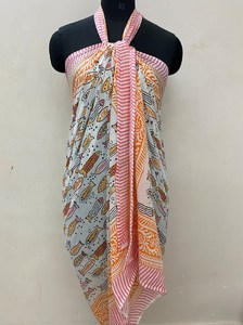 Women's Custom Designed Lightweight Quick-Dry Beachwear <b>Sarong</b> Digital Print Mandela Animal Patterns 100% Cotton Size 60LX42W - Product Image 3