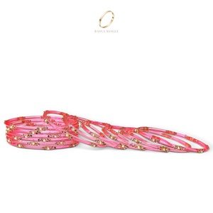 Bracelets en verre rose Kashmiri Raindrop les plus vendus, plaqués or, avec perles, cristaux et zircons floraux pour femmes, vente en gros pour mariages - Product Image 4