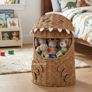Paper Rope Monster Toy Basket Fun Woven Dinosaur Storage Bin Lid Durable Artisan Kids Nursery Organizer Playroom Decor <b>Wardrobe</b> - Product Image 5