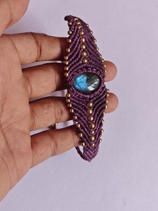 Handmade Purple Macrame <b>Bracelet</b> with <b>Labradorite</b> Boho Gold Beaded Adjustable Cuff for Women - Product Image 1