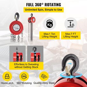Paranco manuale a catena per sollevamento da 7 piedi/2m con capacità di 2200 libbre/1 tonnellata di costruzione in acciaio di qualità industriale buona per il trasporto - Product Image 3