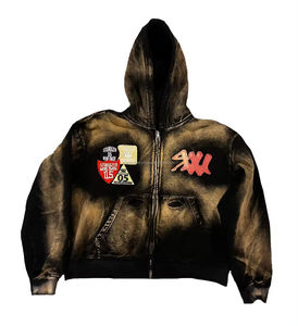 Sudadera con capucha con cremallera y lavado con ácido térmico pesado desgastado recortado ropa de calle personalizada de alta calidad - Product Image 5