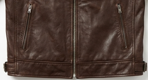 Brown Genuine Leather Men's Motorcycle Jacket Zipper <b>Stand</b> Embroidery Front Breathable Cotton Lining Windproof Waterproof Spring - Product Image 2