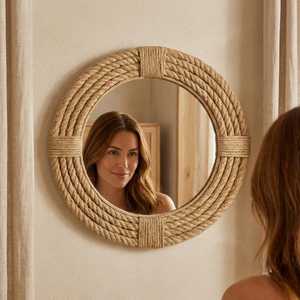 Miroir décoratif vintage avec cadre en corde, miroir suspendu fait main en corde de bambou pour les espaces modernes et bohèmes - Product Image 3