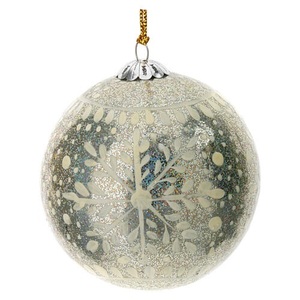 Adorno Navideño de Papel Maché Hecho a Mano con Purpurina Plateada, Diseño de Copo de Nieve, Esfera Decorativa Colgante, Estilo Clásico Floral - Product Image 6