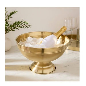 Enfriador de champán extra ancho en oro cepillado - Base de pedestal estable, tazón de metal de calidad profesional para fiestas - Product Image 3