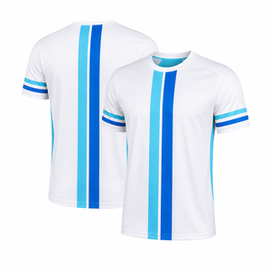 Maillot de football blanc pour homme avec rayures bleues, sublimé, anti-transpiration, manches courtes, col rond, vêtements de sport - Product Image 1