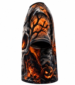 T-shirt à manches courtes pour homme INDEX, imprimé crâne d'Halloween, col rond, style décontracté avec motifs citrouilles et chauves-souris - Product Image 3