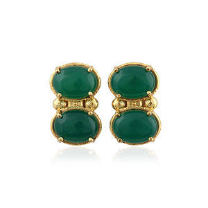 Boucles d'oreilles tendance en laiton massif plaqué or 18 carats de qualité supérieure, avec pierre ovale en onyx vert, fermoir papillon, bijoux légers - Product Image 1