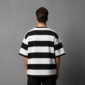 Nuevas camisetas de hombre extragrandes a la moda, con logo impreso DTF personalizado, cuello redondo, manga corta, diseño a rayas, camiseta ecológica para hombre - Product Image 6