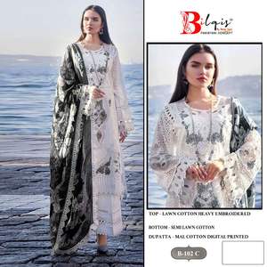 Cambric Lawn Cotton Shalwar Kameez con bordado, Semi Lawn Bottom y Digital Print Mal Dupatta - Product Image 4