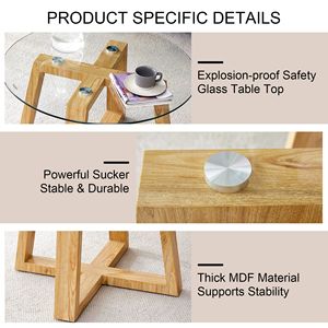 Moderno pratico tavolino circolare trasparente in vetro temperato colore legno MDF formato materiale 31.5 "* 31.5" * 17.7 "per - Product Image 5