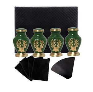 Juego de 4 Urnas Funerarias Pequeñas de Latón Duradero de Alta Calidad con Grabado del Árbol de la Vida en Verde para Guardar Cenizas Conmemorativas - Product Image 1